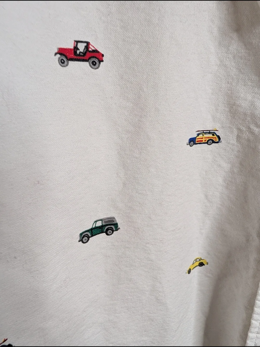 J.Crew Flex Short‎ Sleeve Oxford Shirt L White Novelty Car Print Button Down